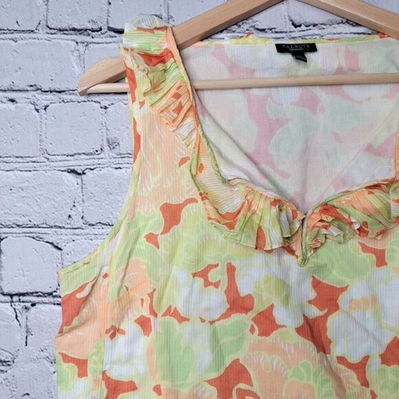 Talbots 100% Cotton Orange Green Ruffle Collar Sleeveless Blouse Size 14 - Picture 4 of 10